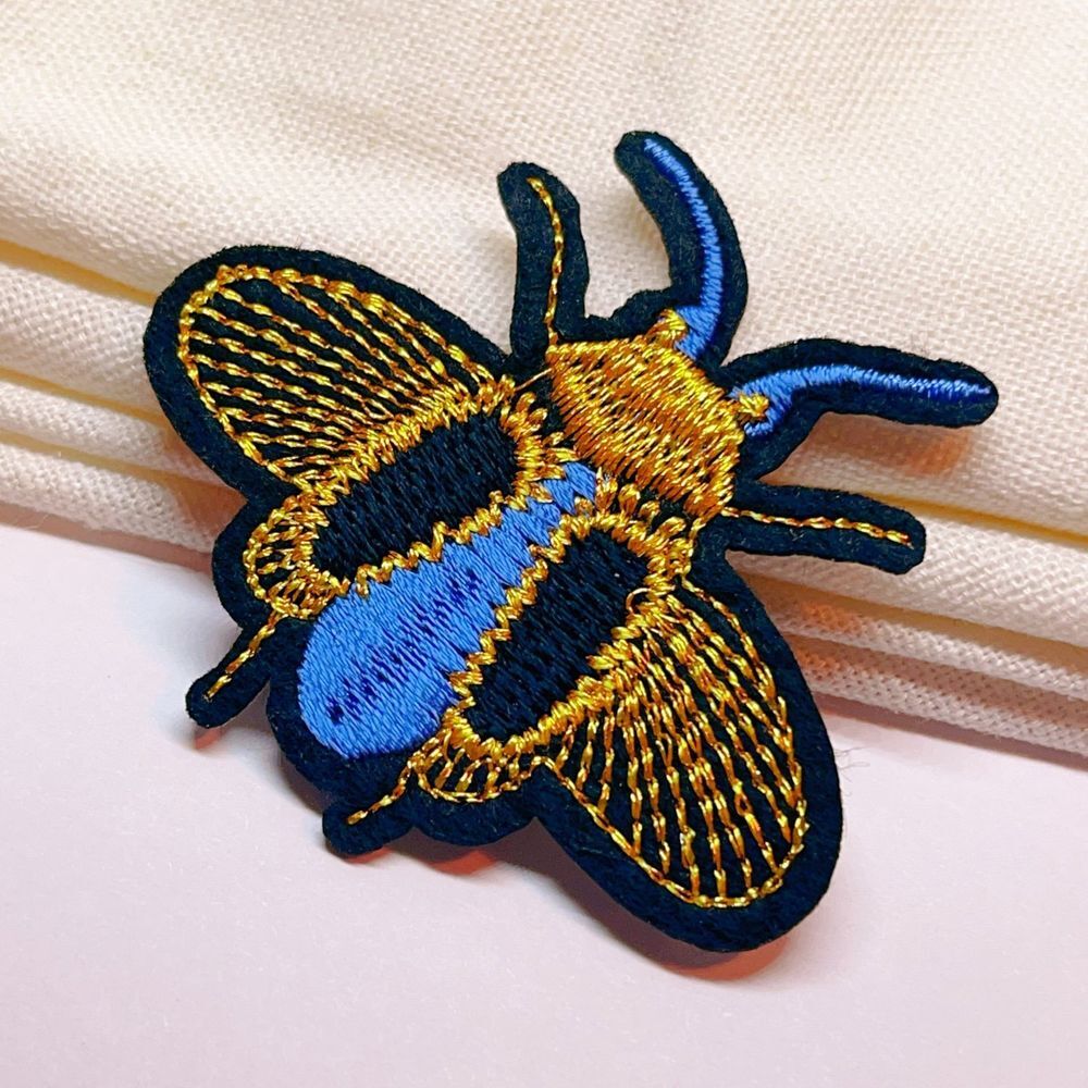 Blue Gold Bee-iron on patch‎
